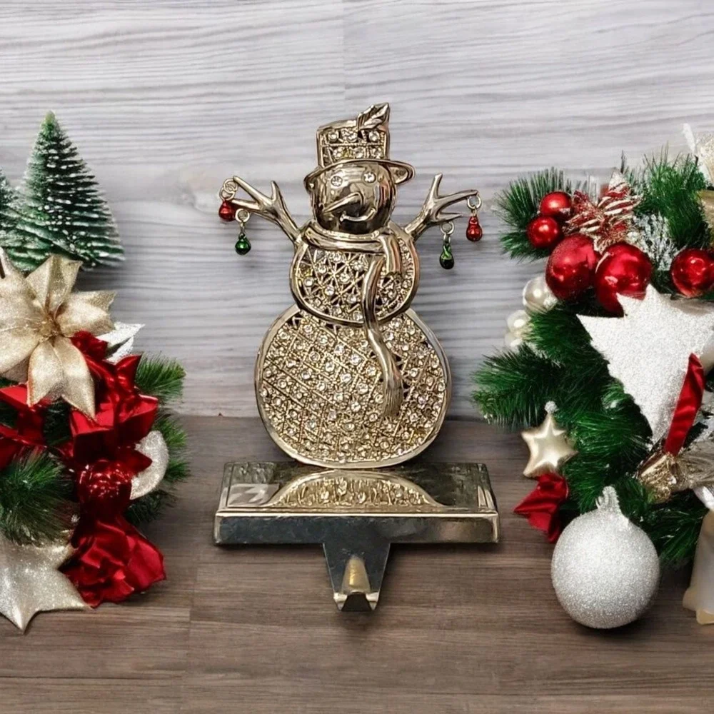 Silver Rhinestone Embellished Snowman Stocking Holder 8
